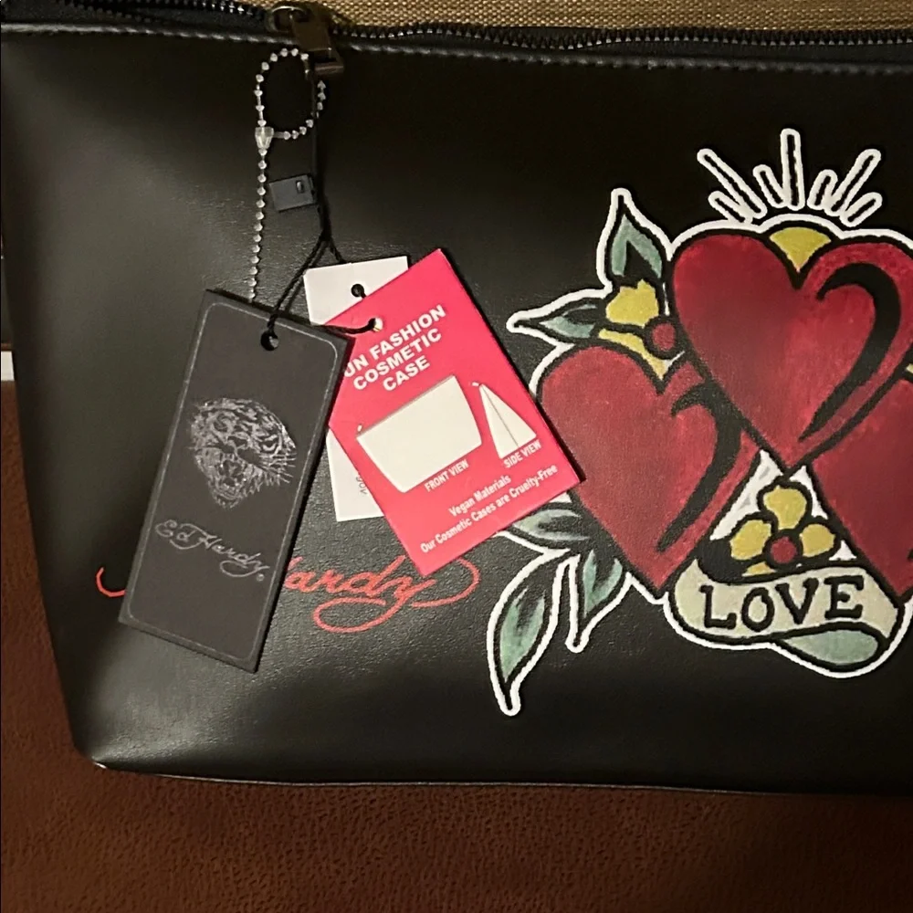 Ed Hardy Black and Red Love Large NWT Cosmetic Bag